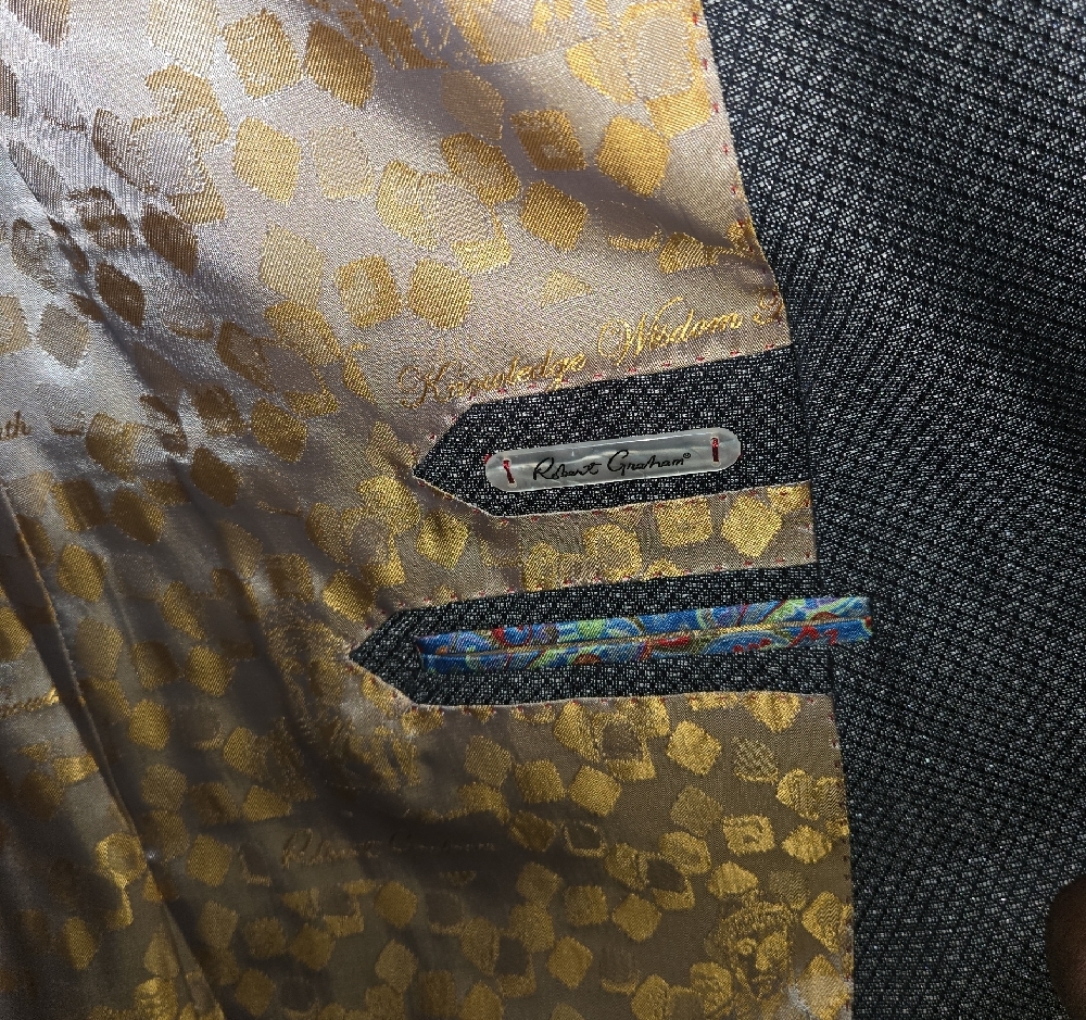 Robert Graham Charcoal Textured Blazer with Gold Floral Lining - Picture 8 of 10